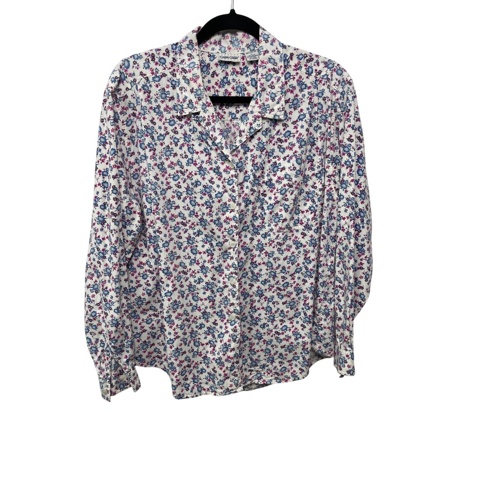 Cabin Creek Womens Ditsy Floral Button Up Shirt Blouse Long Sleeve Cottagecore L